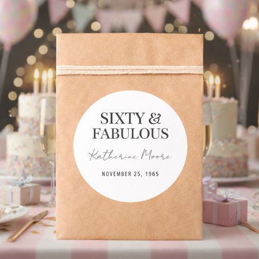 Sticker Rond Modern Sixty and Fabulous Bold 60th Birthday Party