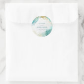 Sticker Rond Modern Teal Gold Abstract Beach Wedding  (Sac)