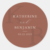 Sticker Rond Modern Terracotta Monogram Minimalist Wedding (Devant)