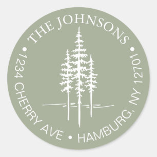 Sticker Rond Modern Tree Forest Rustic Mariage Adresse de retou