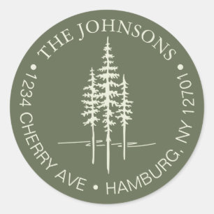 Sticker Rond Modern Tree Forest Rustic Mariage Adresse de retou