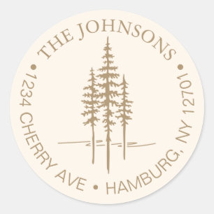 Sticker Rond Modern Tree Forest Rustic Mariage Adresse de retou