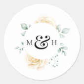 Sticker Rond Modern Watercolour Greenery Monogram Wedding (Devant)