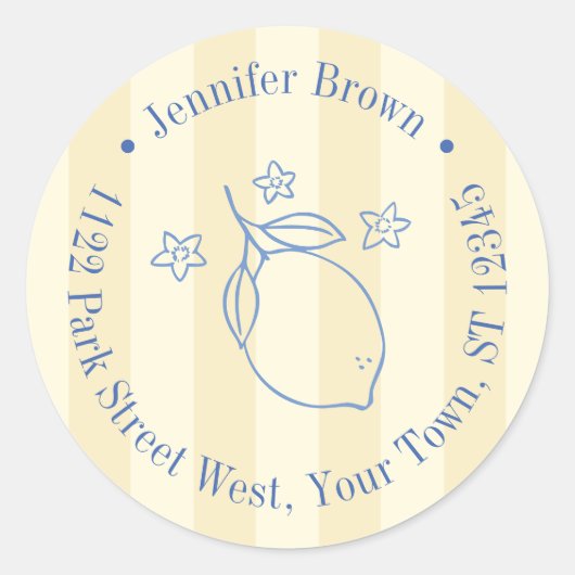 Sticker Rond Modern Yellow And Blue Lemon Bridal Shower (Devant)