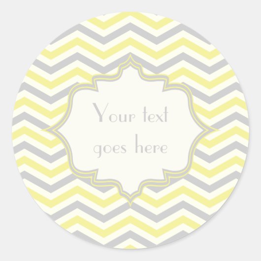 Sticker Rond Modern yellow, grey, ivory chevron pattern custom (Devant)