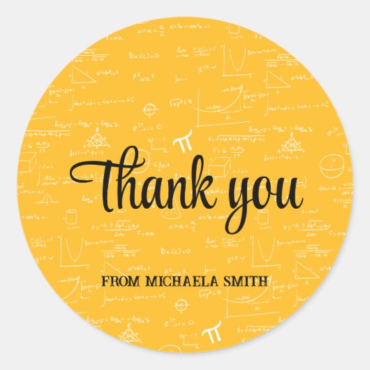 Sticker Rond Modern Yellow Math Graduation Thank You (Devant)
