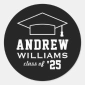 Sticker Rond Moderne 2023 Black and White Custom Name Graduatio (Devant)