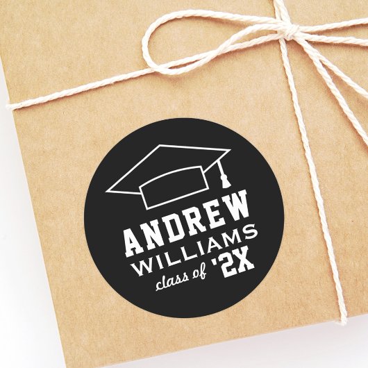 Sticker Rond Moderne 2023 Black and White Custom Name Graduatio