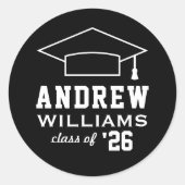Sticker Rond Moderne 2023 Black and White Custom Name Graduatio (Devant)