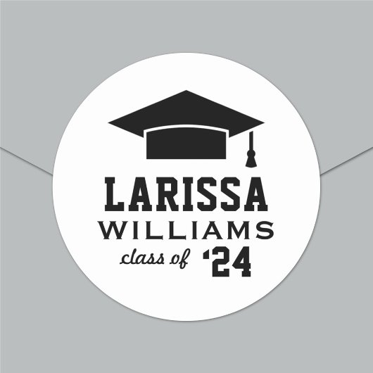 Sticker Rond Moderne 2025 noir et blanc capot de graduation per
