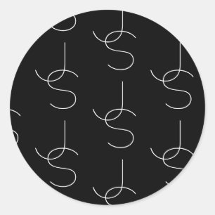 Sticker Rond Moderne 2 Initiales Motif   Noir & Blanc