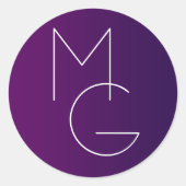 Sticker Rond Moderne 2 Initiales | Ombre subtile violet profond (Devant)