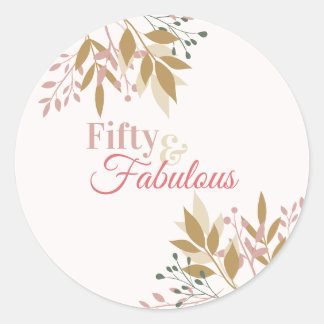 Sticker Rond Moderne 50 et fabuleux 50e anniversaire Floral Blu