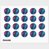 Sticker Rond Moderne Abstrait Fluid Art-Blue et rose- (Feuille)