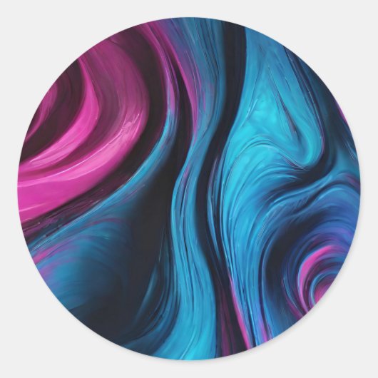 Sticker Rond Moderne Abstrait Fluid Art-Blue et rose- (Devant)