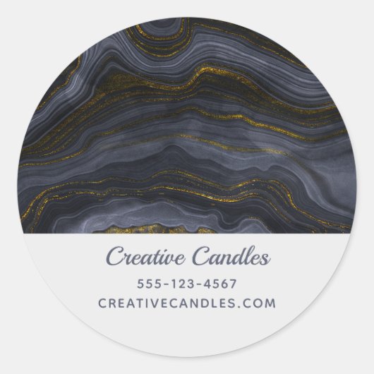 Sticker Rond Moderne Black & Gold Agate Pierre Abstrait Busines (Devant)