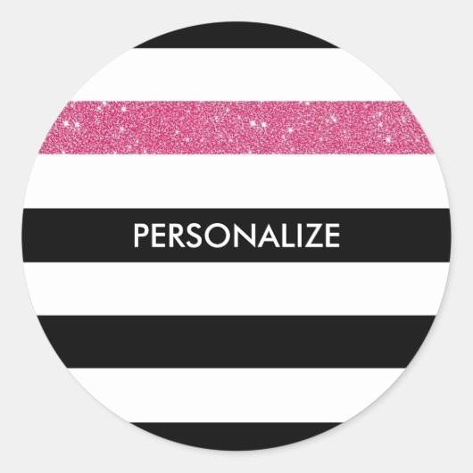 Sticker Rond Moderne Black Grilles FAUX Rose Glitz et nom (Devant)