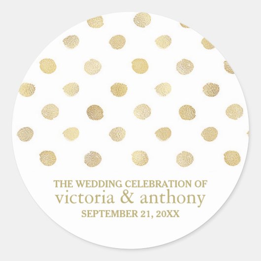 Sticker Rond Moderne Blanc & Or Pois mariage Faveur (Devant)