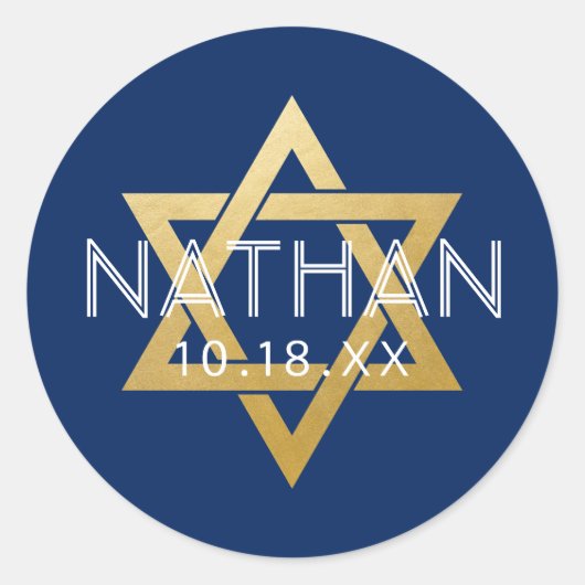 Sticker Rond Moderne Blue Bar Mitzvah Star de David Personnalis (Devant)