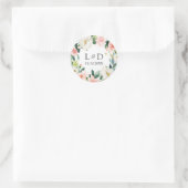 Sticker Rond Moderne Blush Floral Mariage Classic Monogramme (Sac)