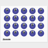 Sticker Rond Moderne boho joyeux anniversaire ajouter nom bleu (Feuille)