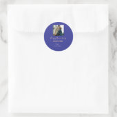 Sticker Rond Moderne boho joyeux anniversaire ajouter nom bleu (Sac)