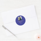 Sticker Rond Moderne boho joyeux anniversaire ajouter nom bleu (Enveloppe)