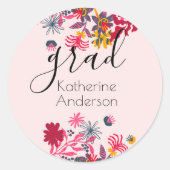 Sticker Rond Moderne Boho rose Floral Grad (Devant)