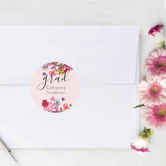 Sticker Rond Moderne Boho rose Floral Grad