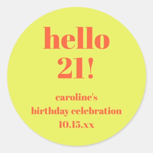 Sticker Rond Moderne Bold Bright Chartreuse Anniversaire 21 Per (Devant)