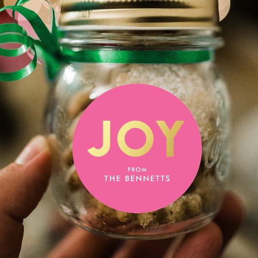 Sticker Rond Moderne Bold JOY Faux Foil Noël personnalisé