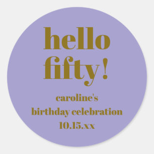 Sticker Rond Moderne Bold Violet Or 50e Anniversaire Personnali