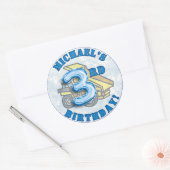 Sticker Rond Moderne Boys Construction Fête d'anniversaire pour (Enveloppe)