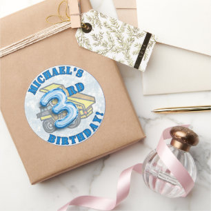 Sticker Rond Moderne Boys Construction Fête d'anniversaire pour