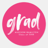 Sticker Rond Moderne Brush Script Hot Pink Graduation (Devant)
