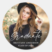 Sticker Rond Moderne Calligraphie Encre Script Photo Graduation (Devant)