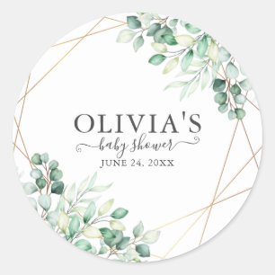 Sticker Rond Moderne Chic Baby shower Or Eucalyptus