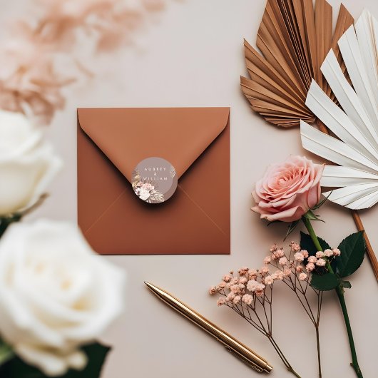 Sticker Rond Moderne Chic Bohème Aquarelle Mariage Floral