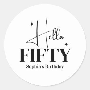 Sticker Rond Moderne Chic Bonjour Cinquante 50e Anniversaire Pe
