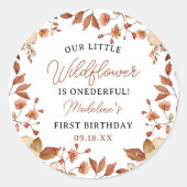 Sticker Rond Moderne Chic Fleur Sauvage Script 1er Anniversair (Devant)