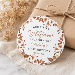 Sticker Rond Moderne Chic Fleur Sauvage Script 1er Anniversair