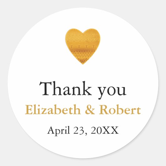 Sticker Rond Moderne Chic Gold Foil Mariage Merci de coeur (Devant)