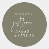 Sticker Rond Moderne Chic Olive Green Just Love Mariage (Devant)