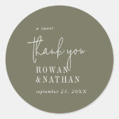 Sticker Rond Moderne Chic Olive Green Un Merci sucré (Devant)