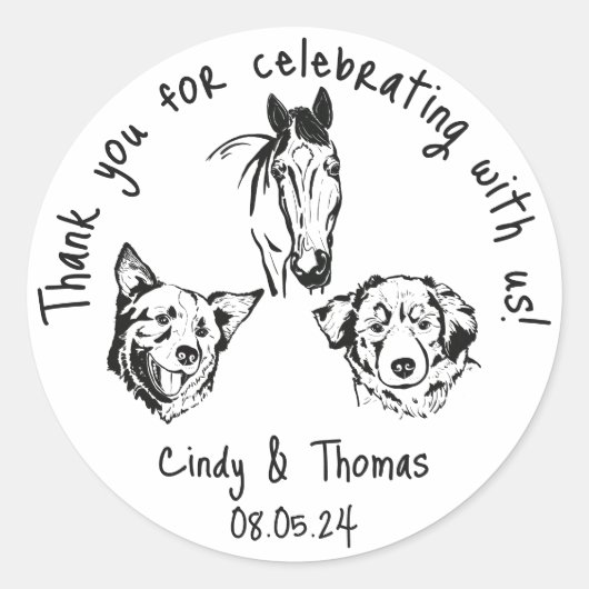 Sticker Rond Moderne Chic Personnalisé Funny Mariage d'animal d (Devant)