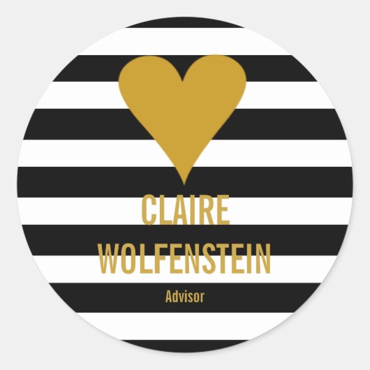Sticker Rond Moderne Cœur Doré Rayé (Devant)