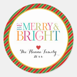 Sticker Rond Moderne Coloré Soyez Joyeux & Lumineux Noël