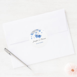 Sticker Rond Moderne Cottagecore Fleurs Sauvages Bleues Mariage