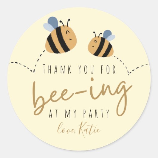 Sticker Rond Moderne Cute Jaune Bumblebee Merci Anniversaire (Devant)