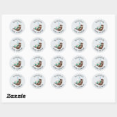 Sticker Rond Moderne Cute Otter Dessin Fleurs Nom Baby shower (Feuille)